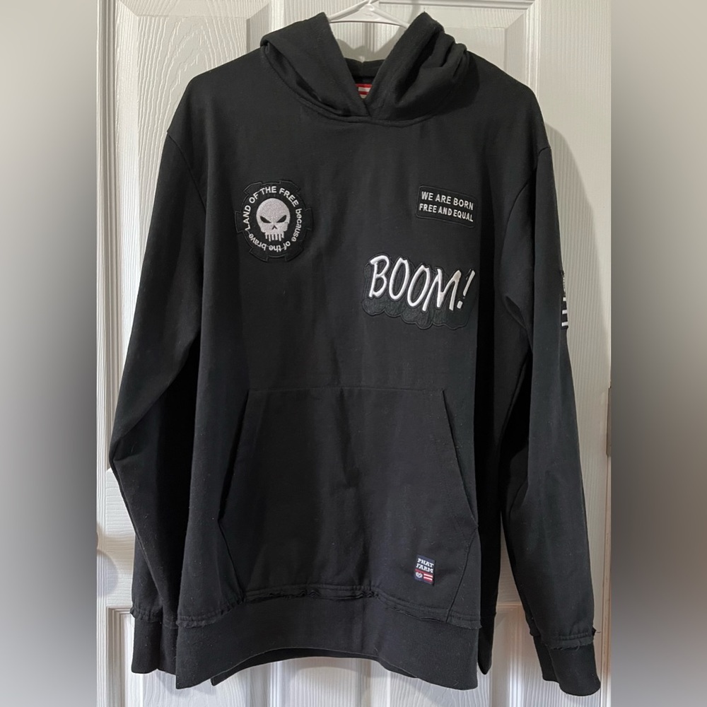 Phat Farm hoodie with patches. Sz Medium. Black